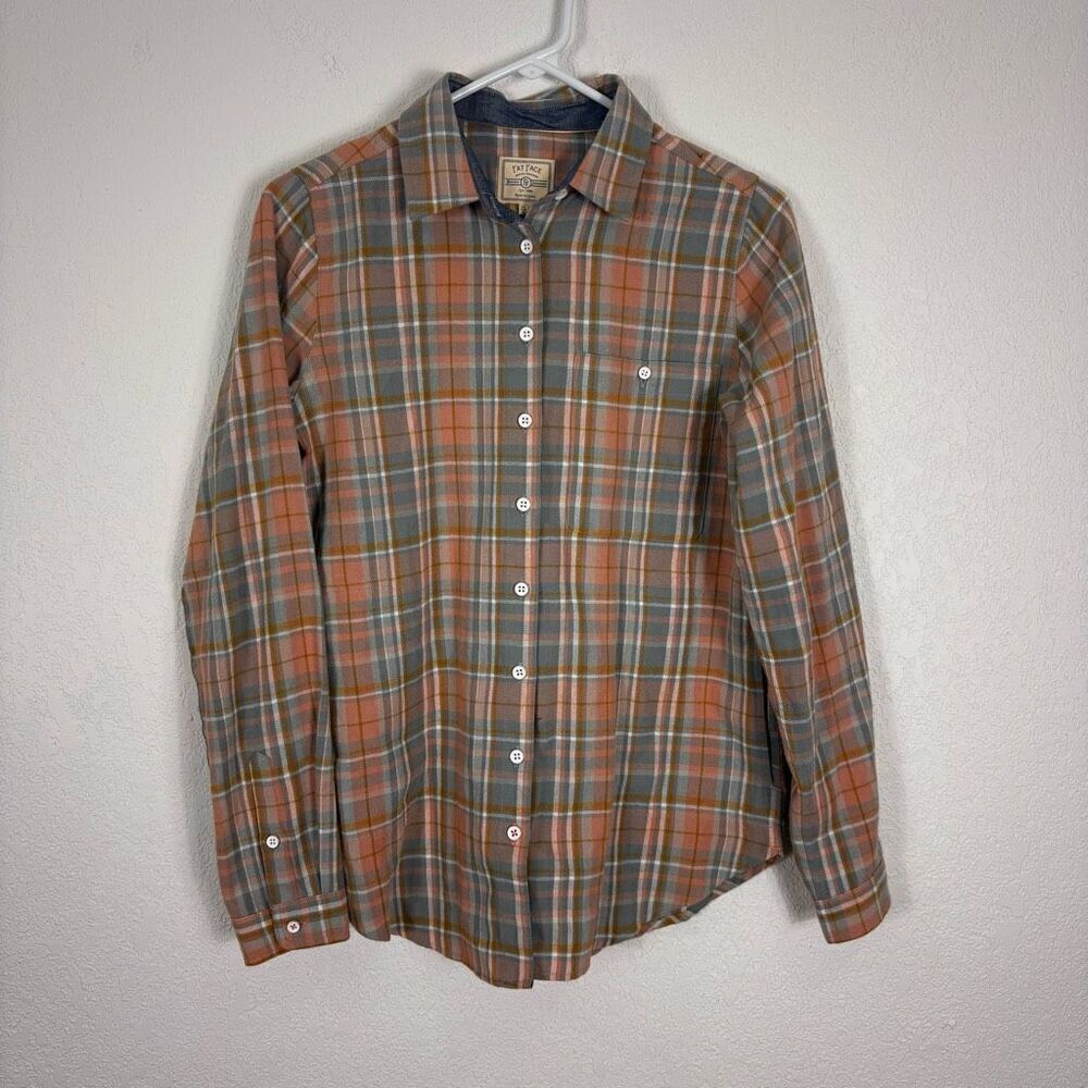 Fat Face Pink & Blue Plaid Collared Button Down Oversized Flannel Shirt 4